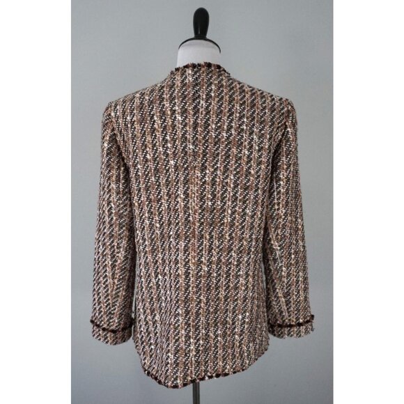 Ann Taylor Brown Fringe Knit Gold Metallic Button Up Textured Blazer Jacket 12 - Picture 6 of 9
